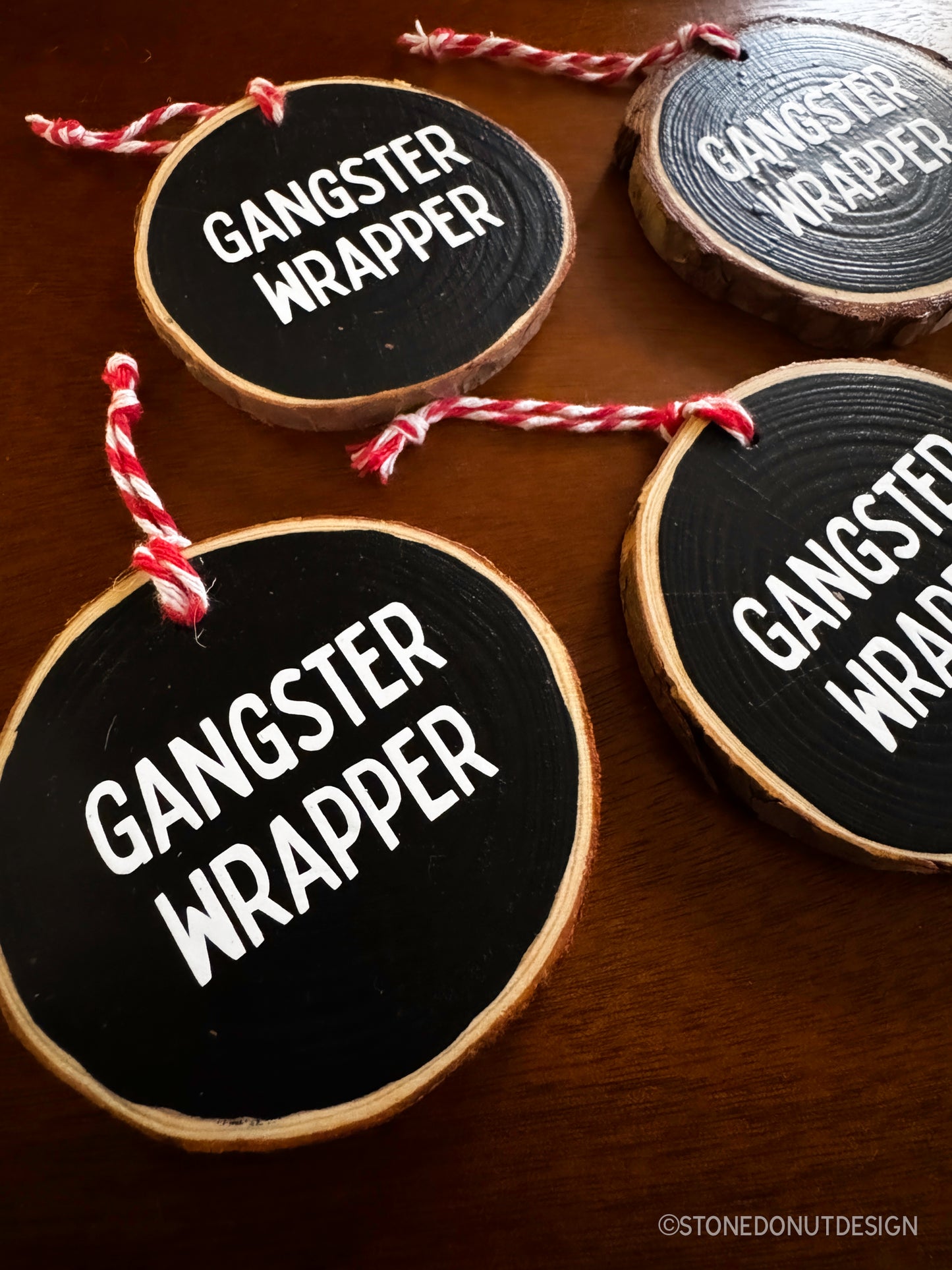 Gangster Wrapper Wood Slice Ornament
