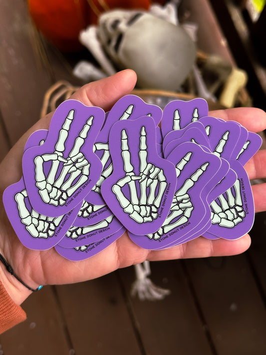 Skeleton Peace Hand Spooky Vinyl Sticker