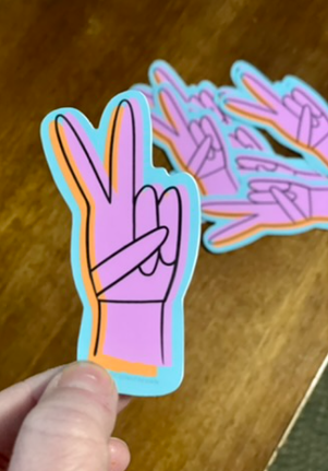 Neon Peace Hand ASL Vinyl Sticker