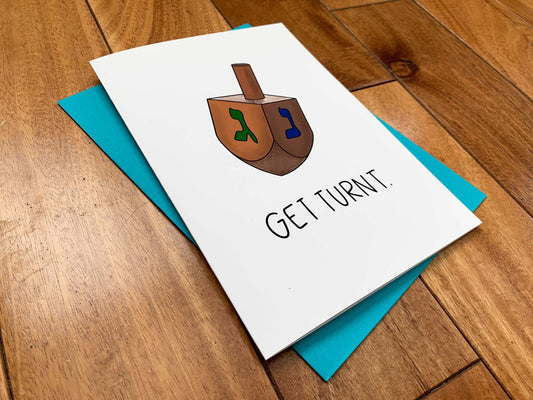Get Turnt Funny Dreidel Hanukkah Card by StoneDonut Design