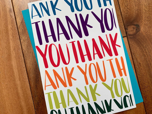Colorful Hand Lettered Thank You Card by stonedonut design