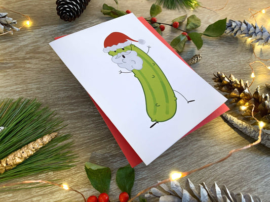 Funny Pickle Santa Handmade Christmas Card by StoneDonut Design