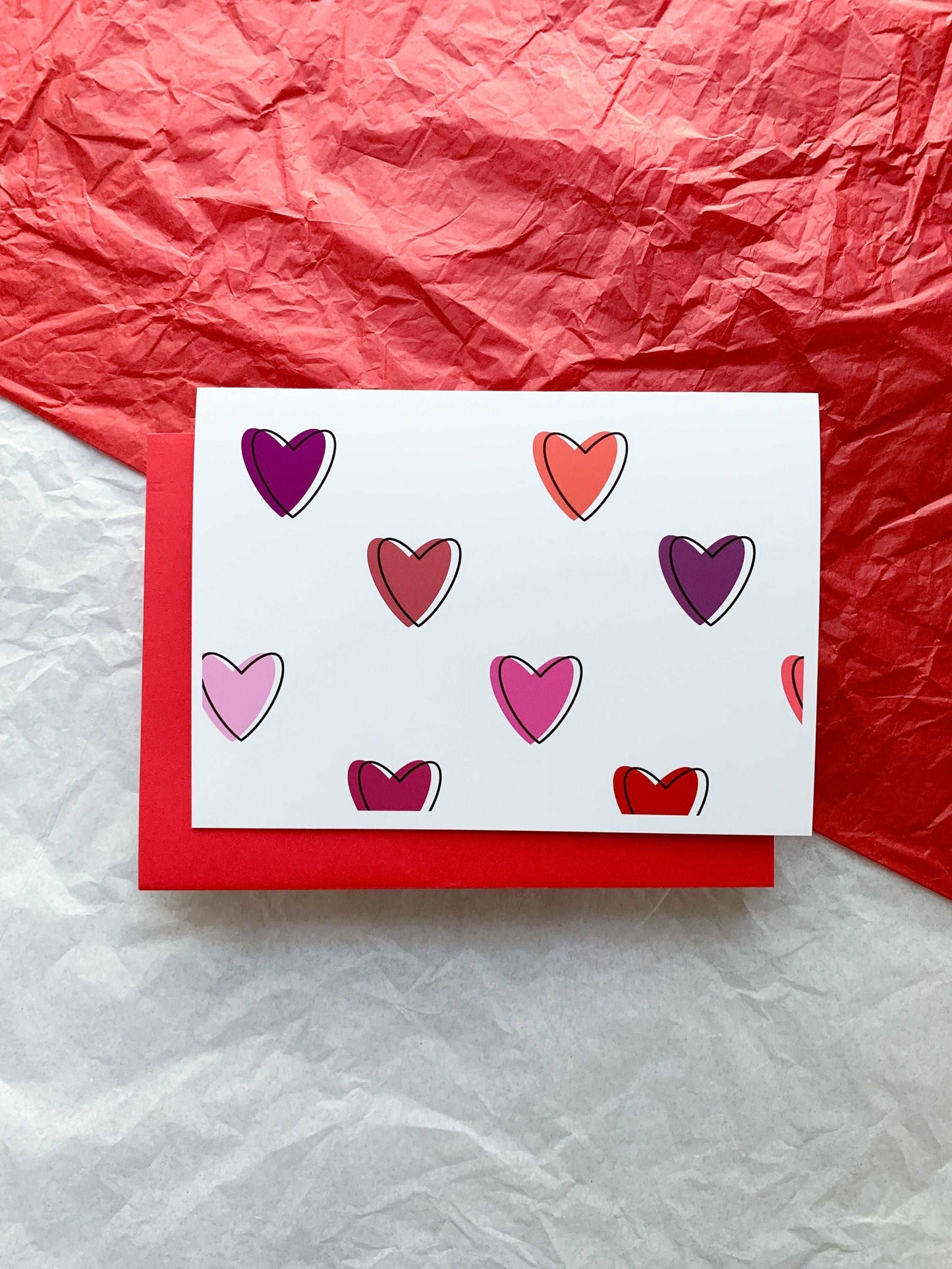 Cute Shadow Hearts handmade Valentines Card by StoneDonut Design