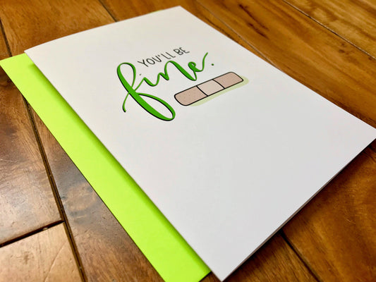You'll Be Fine Get Well Handmade Card by stonedonut shop