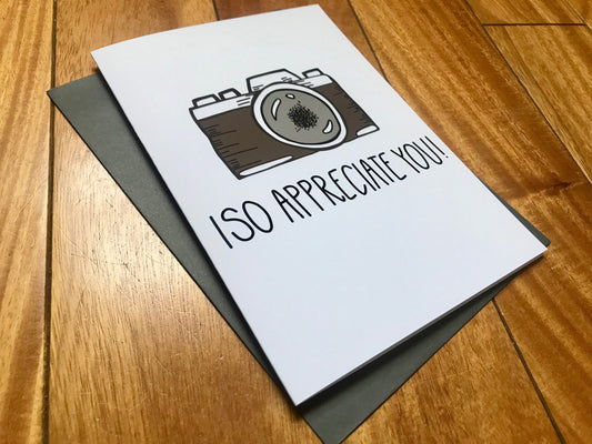 Handmade Camera Photography Thank You Card I So Appreciate You by StoneDonut Design