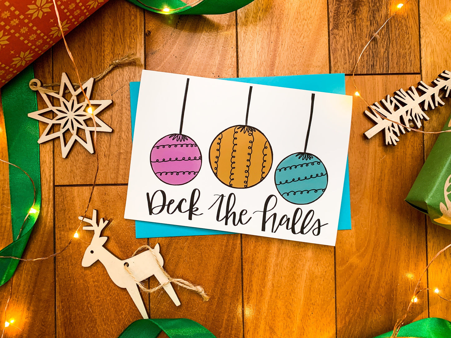 Vintage Inspired Nordic Deck the Halls Holiday Card by StoneDonut Design