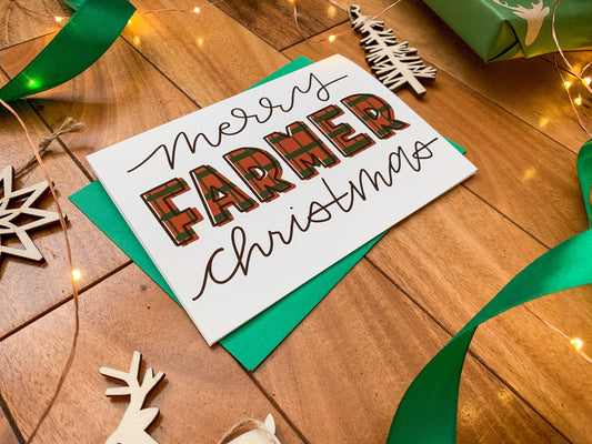 Handmade Merry Farmer Christmas Agriculture Holiday Card by StoneDonut Design