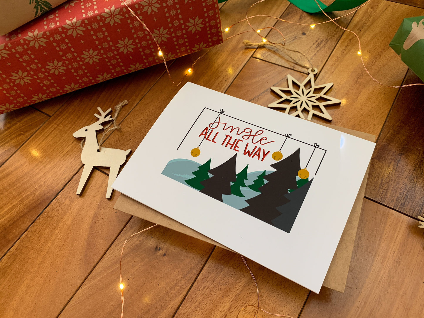 Vintage Inspired Nordic Jingle All the Way Season's Greetings Card by StoneDonut Design