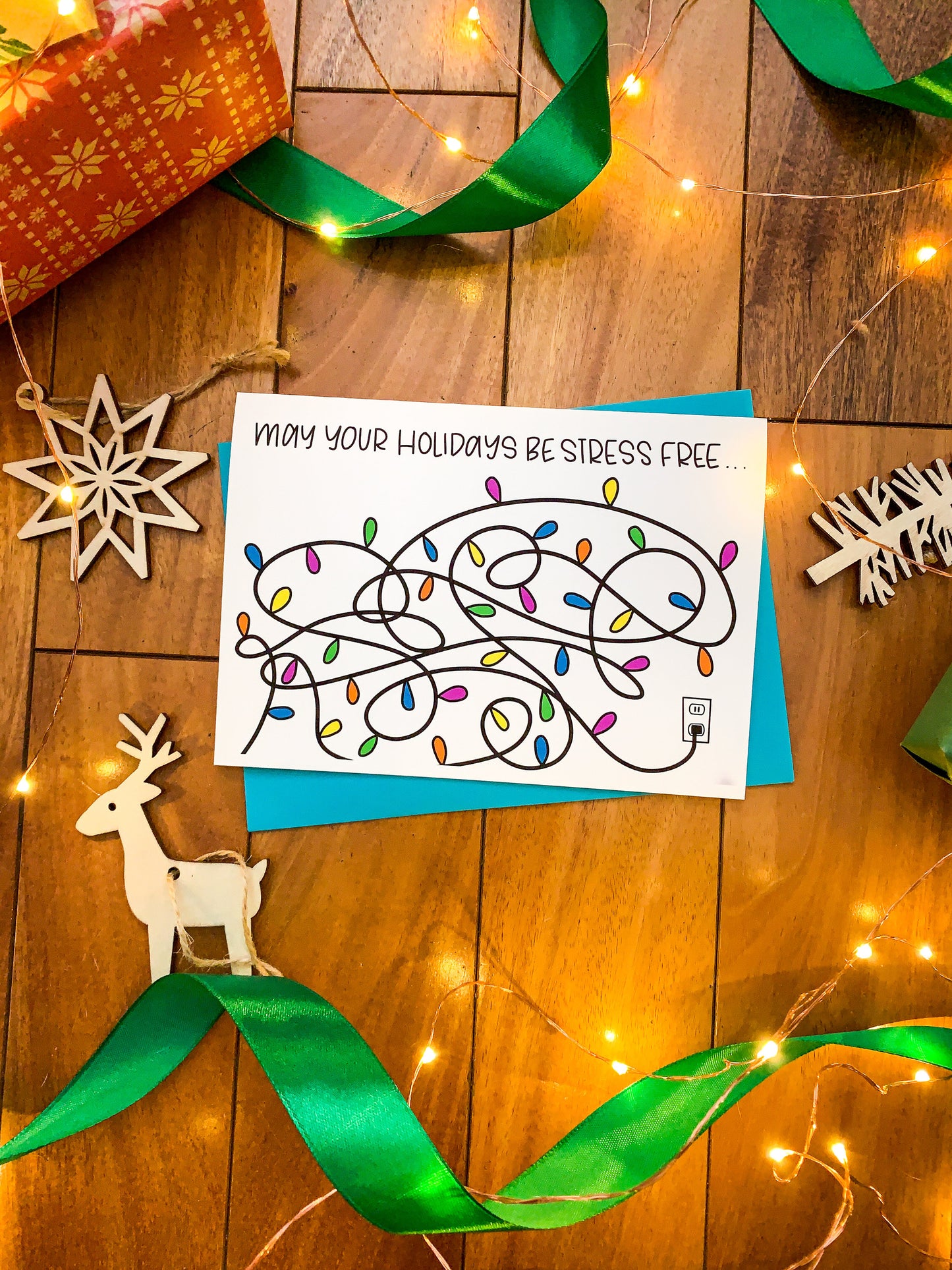 Stress Free Holidays Tangled Lights Funny Card by StoneDonut Design