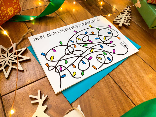 Stress Free Holidays Tangled Lights Funny Card by StoneDonut Design