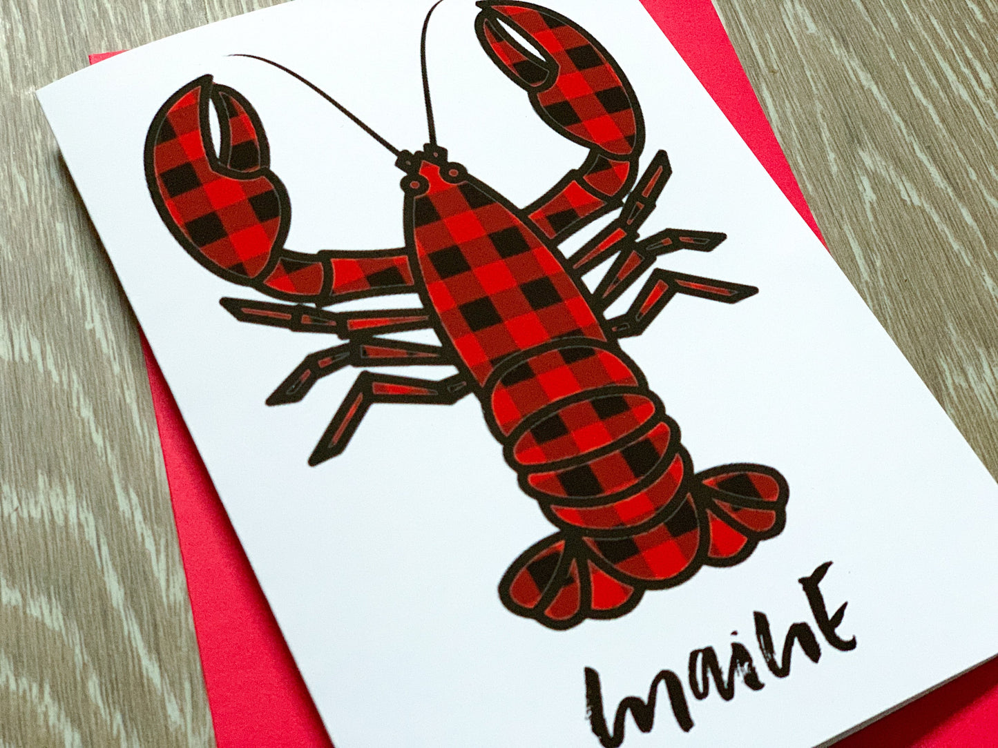 Maine Lobster Buffalo Plaid Handmade Fun Card by StoneDonut Design