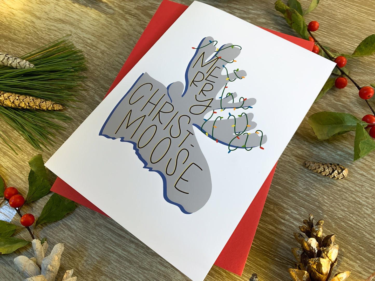 Handmade Merry Christmas Moose Card by StoneDonut Design