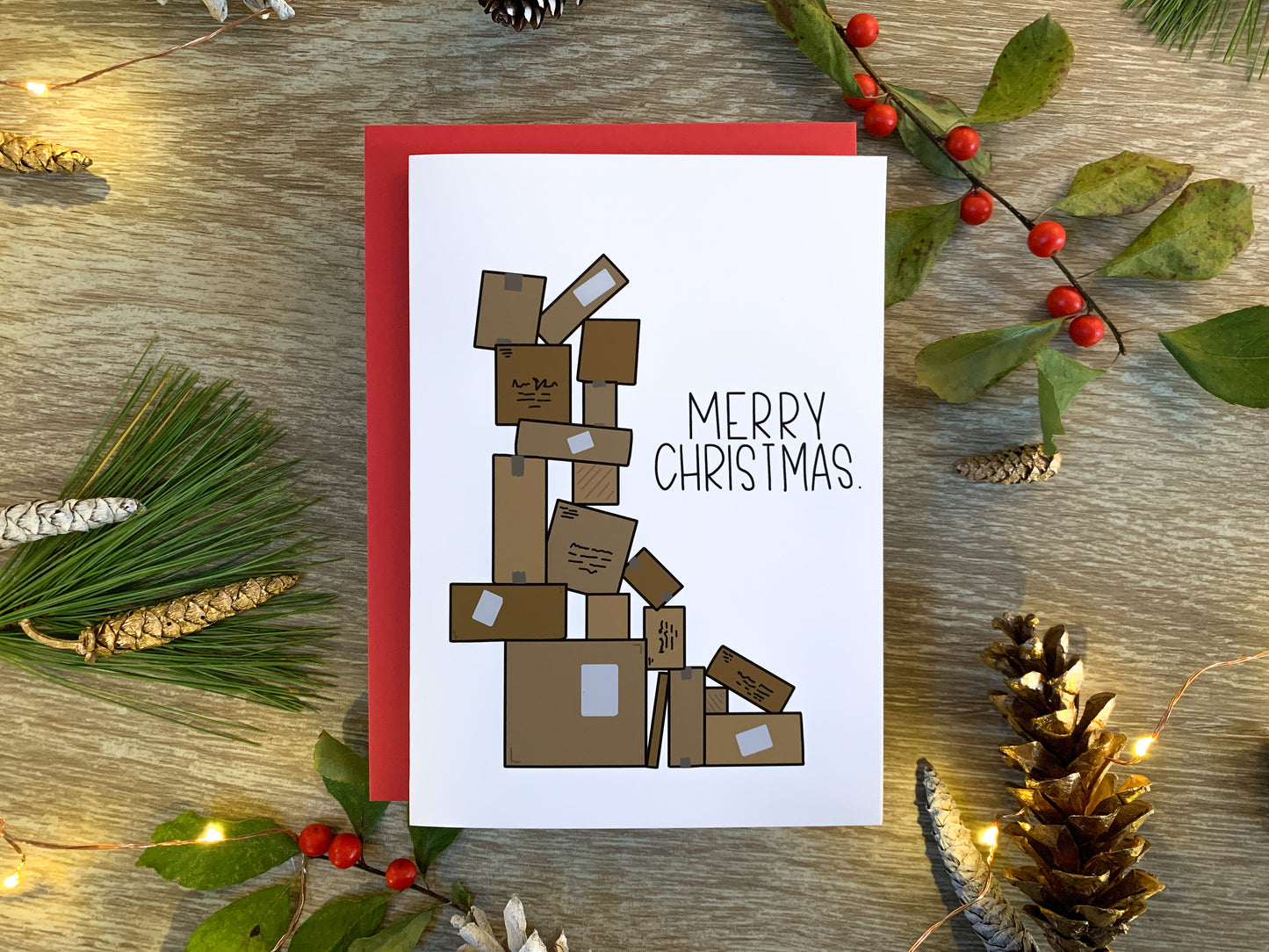Merry Christmas Boxes Handmade Holiday Card by StoneDonut Design
