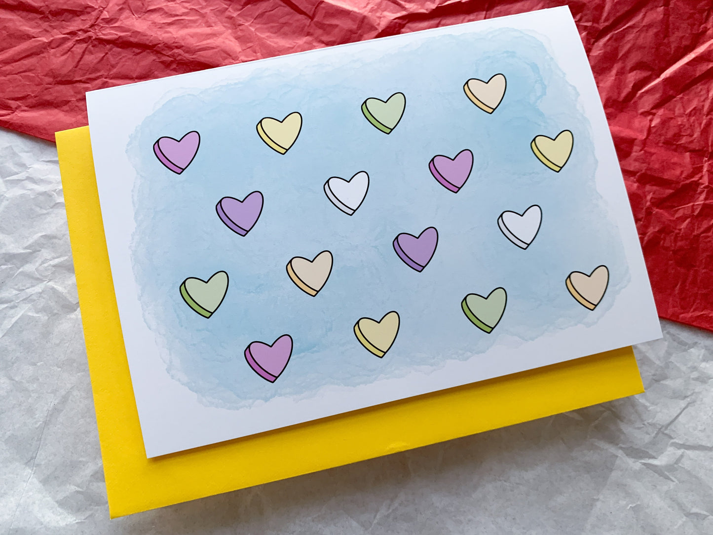 Tiny Candy Hearts Cute Handmade Valentine's Day Card by StoneDonut Design