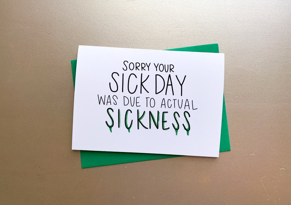 Funny Handmade Sick Day Card Get Well Soon by StoneDonut Design