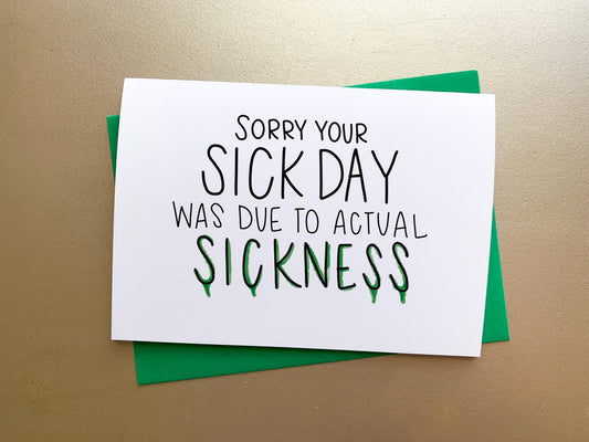 Funny Handmade Sick Day Card Get Well Soon by StoneDonut Design