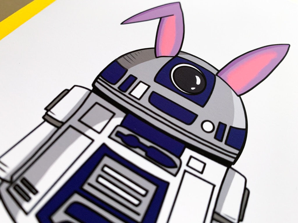 R2D2 Handmade Star Wars Easter Bunny Card by StoneDonut Design
