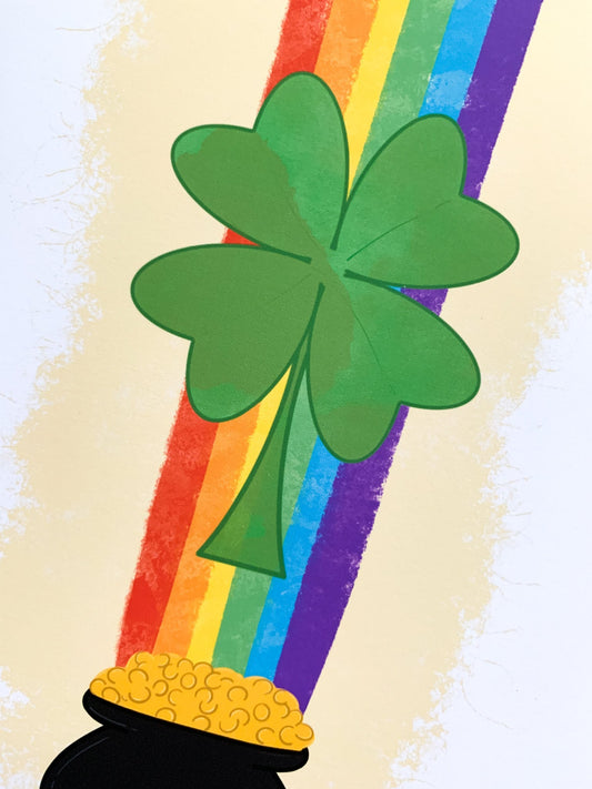 St. Patrick's Day Shamrock Rainbow Pot of Gold Handmade Card by StoneDonut Design