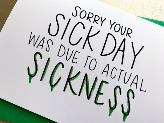 Funny Handmade Sick Day Card Get Well Soon by StoneDonut Design