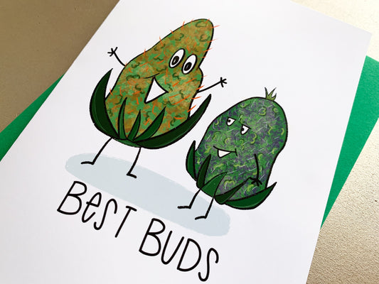 Handmade Best Buds Cannabis Friendship Card for 420 by StoneDonut Design