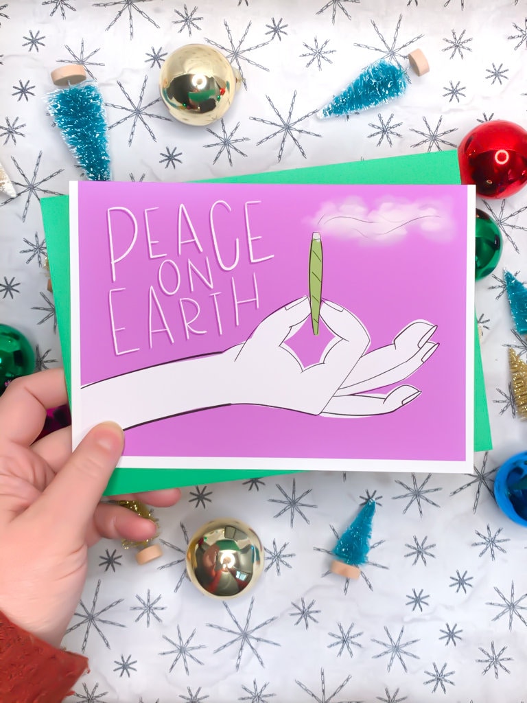 Peace on Earth Cannabis Christmas Card by StoneDonut Design