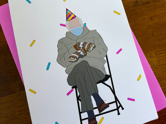Bernie Sanders Mittens Birthday Party Card by StoneDonut Shop
