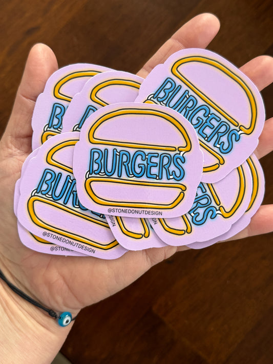 Burgers Neon Sign Vinyl Sticker