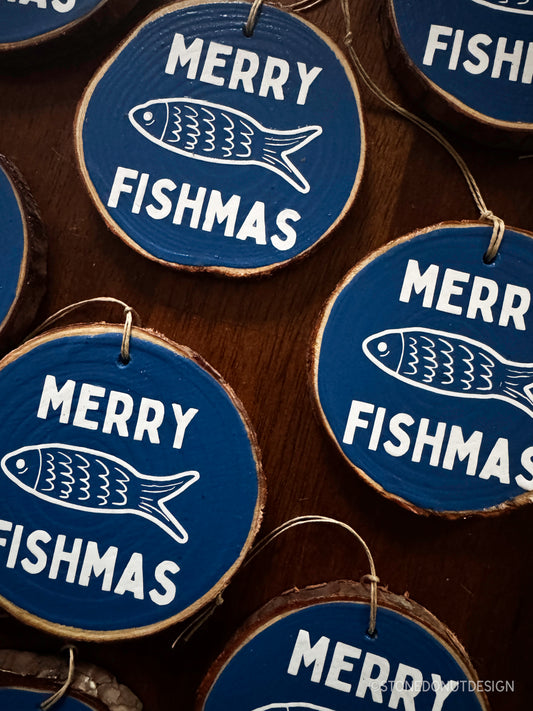 Merry Fishmas Wood Slice Ornament