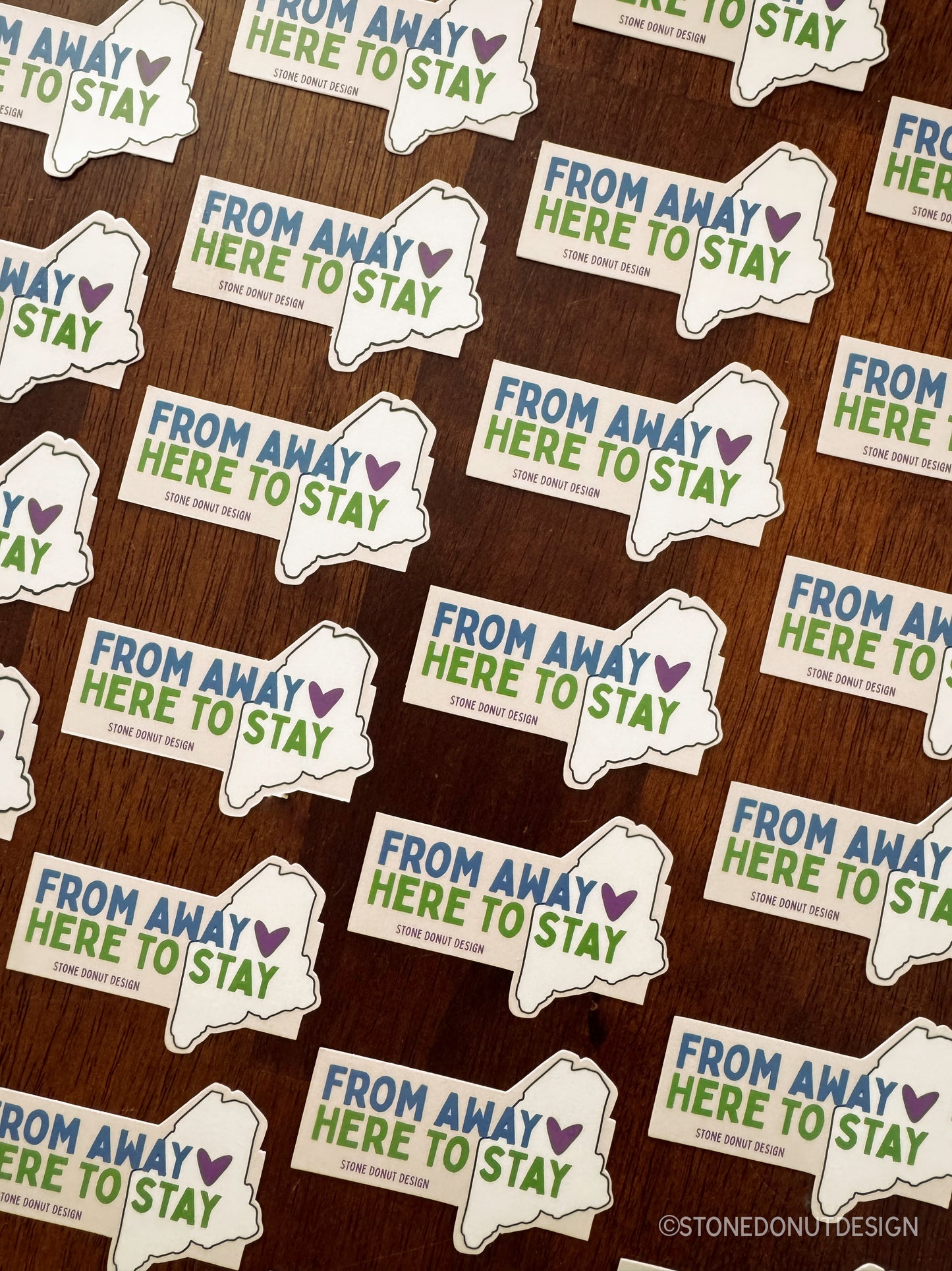 From Away Here to Stay Maine Sticker