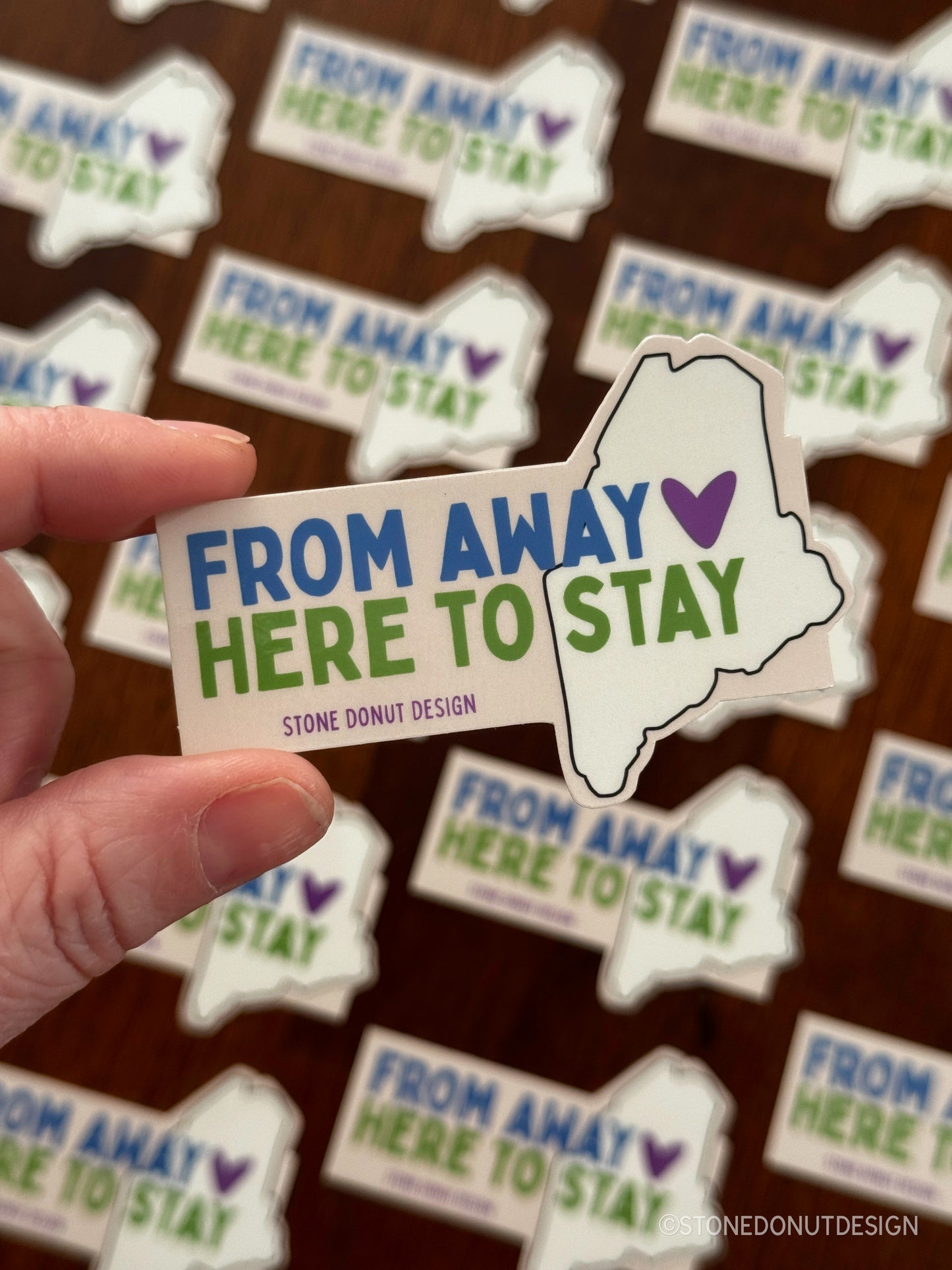 From Away Here to Stay Maine Sticker