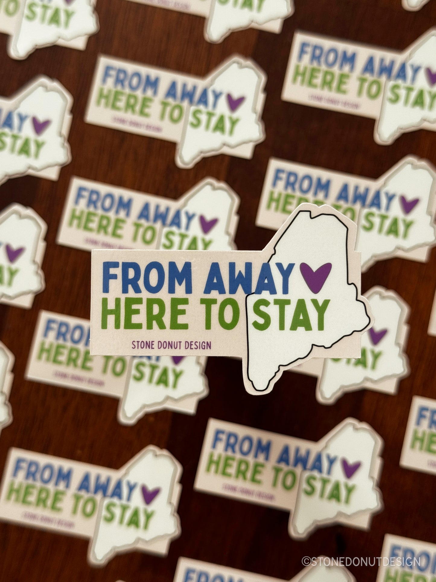 From Away Here to Stay Maine Sticker