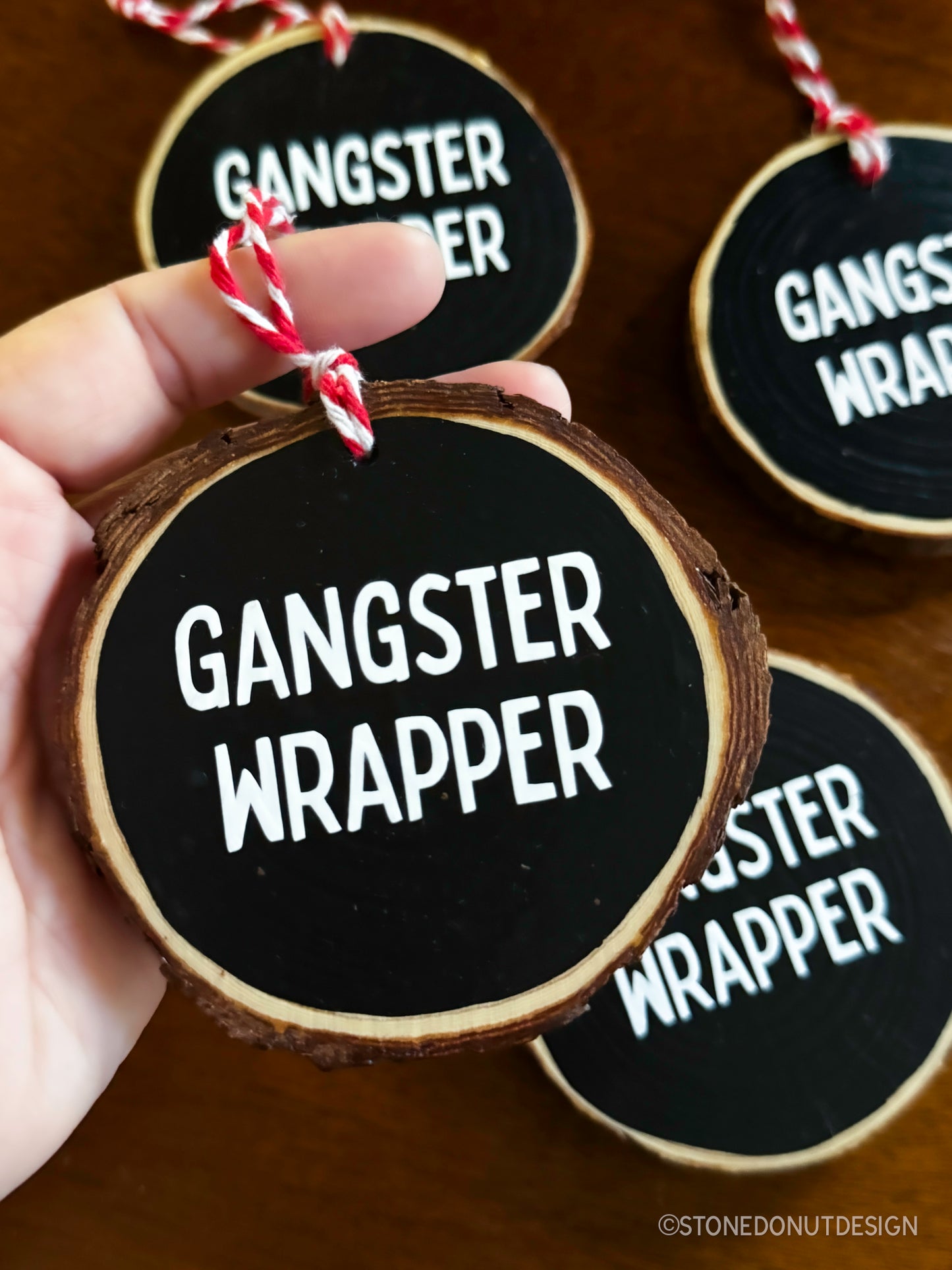 Gangster Wrapper Wood Slice Ornament