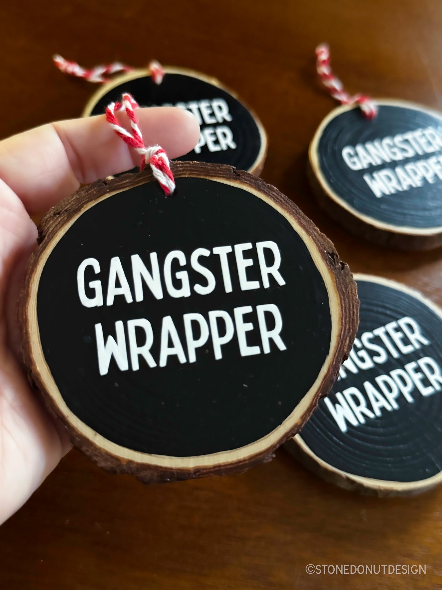 Gangster Wrapper Wood Slice Ornament