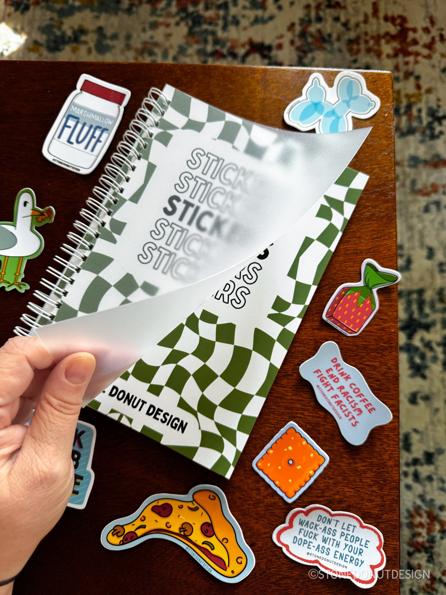 Green Checkered Reusable Sticker Book (50 double-sided pages)