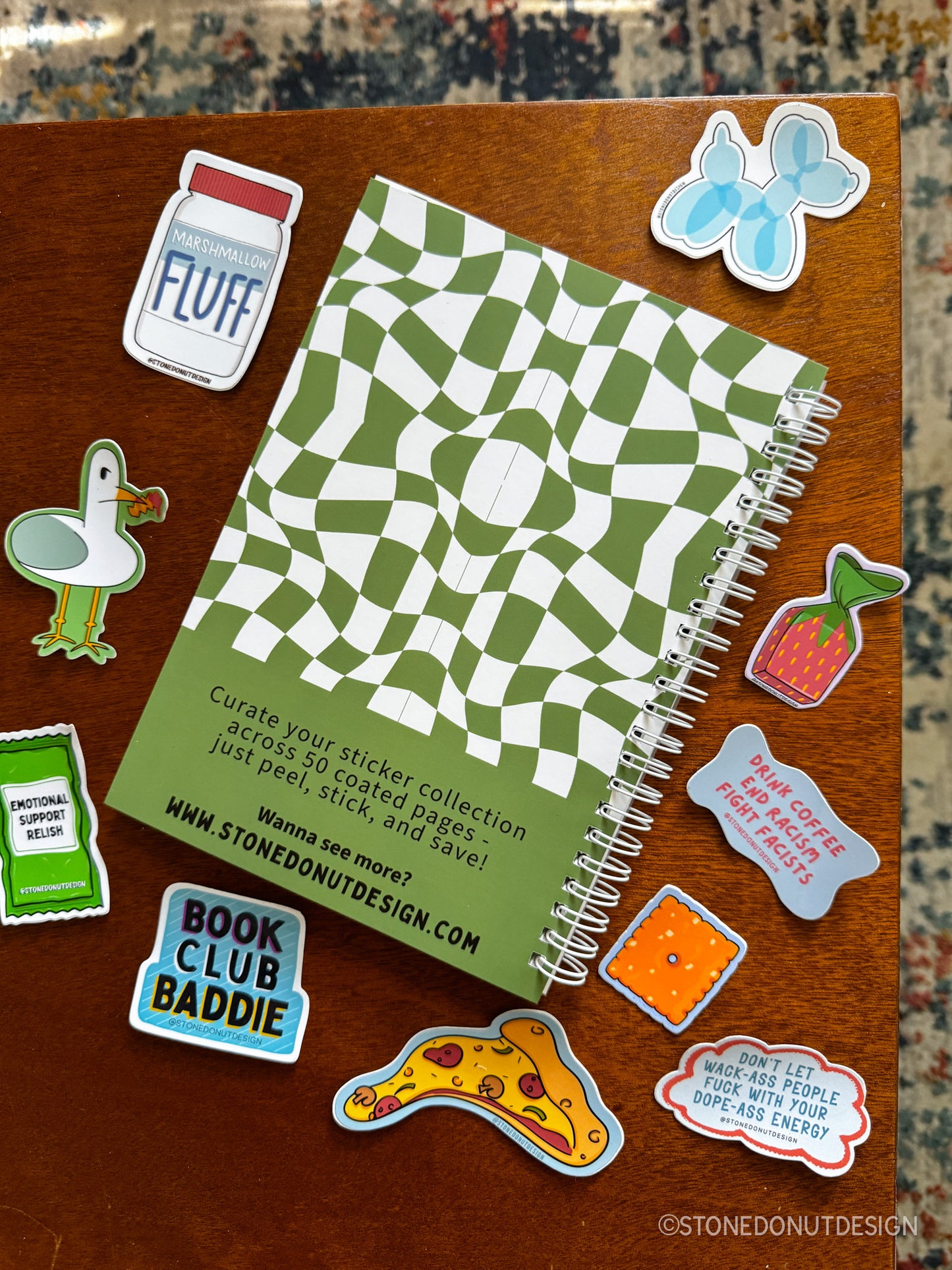 Green Checkered Reusable Sticker Book (50 double-sided pages)