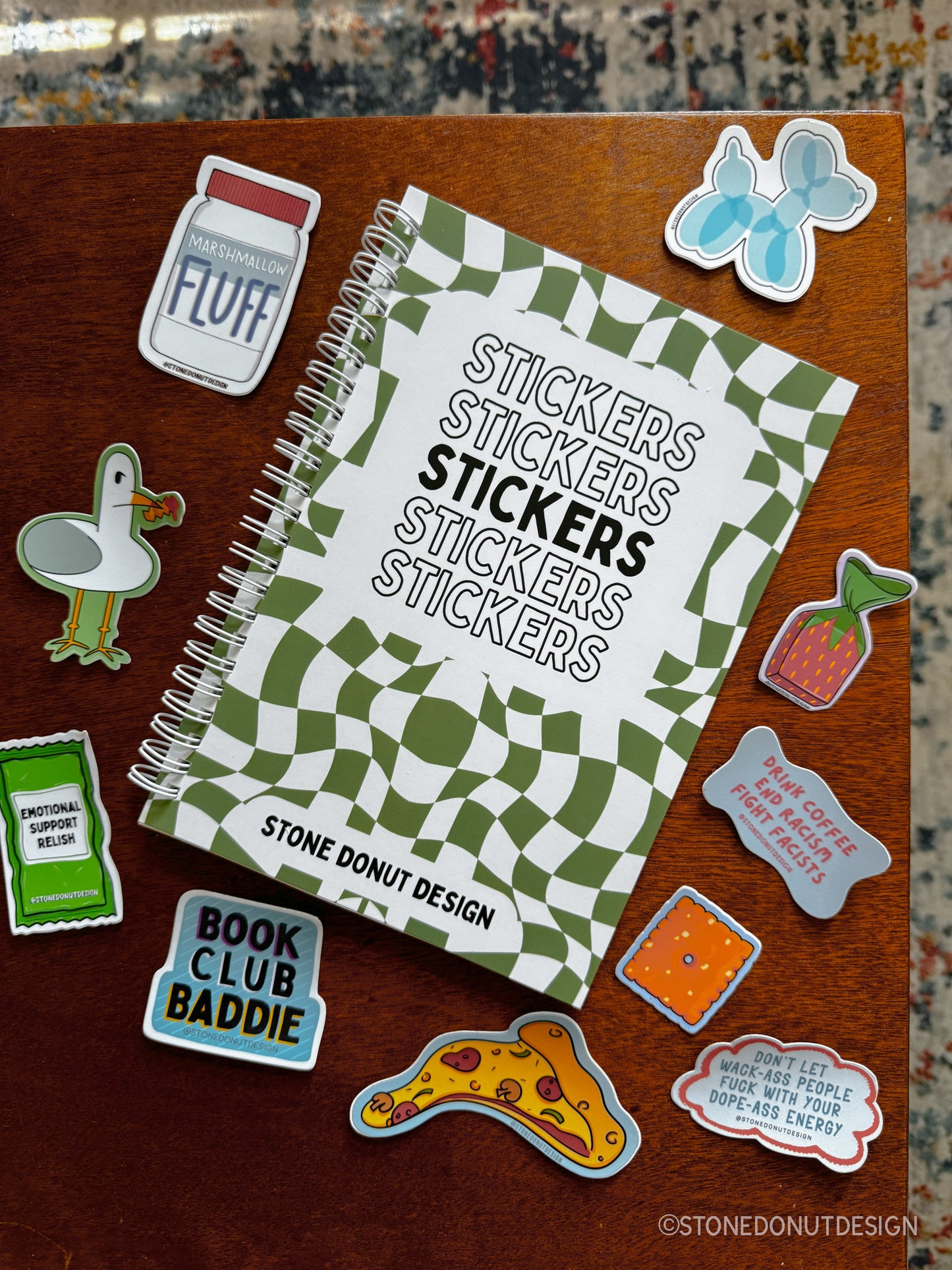 Green Checkered Reusable Sticker Book (50 double-sided pages)