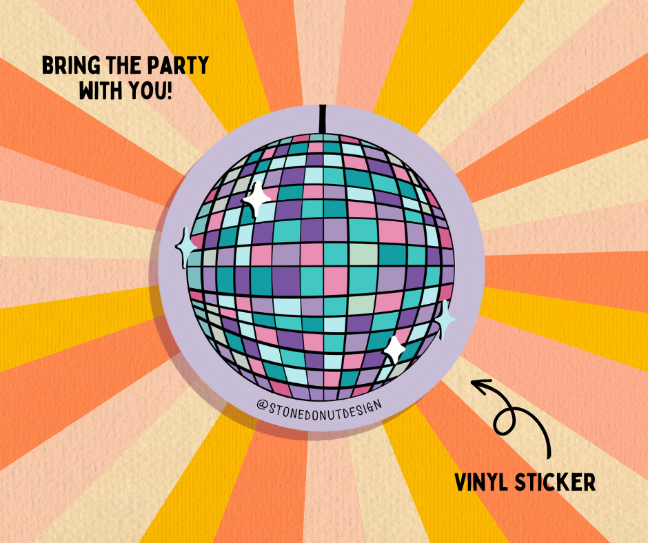 Disco Record Sticker Disco Ball Vinyl Sticker – Stone Donut Design