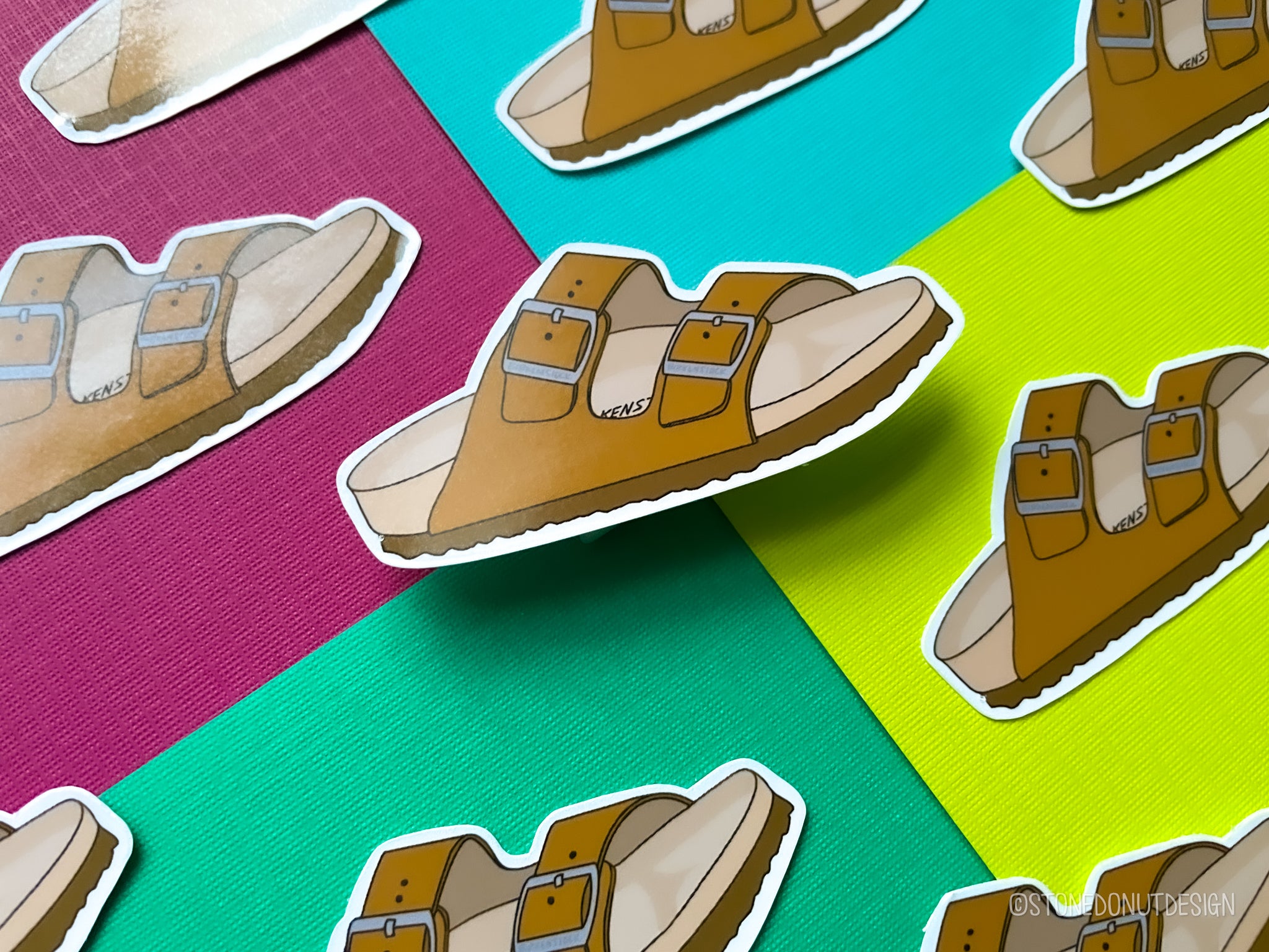 Birks Sticker Birkenstock Sandal Vinyl Sticker – Stone Donut Design