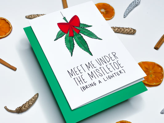 Funny Cannabis Mistletoe Card