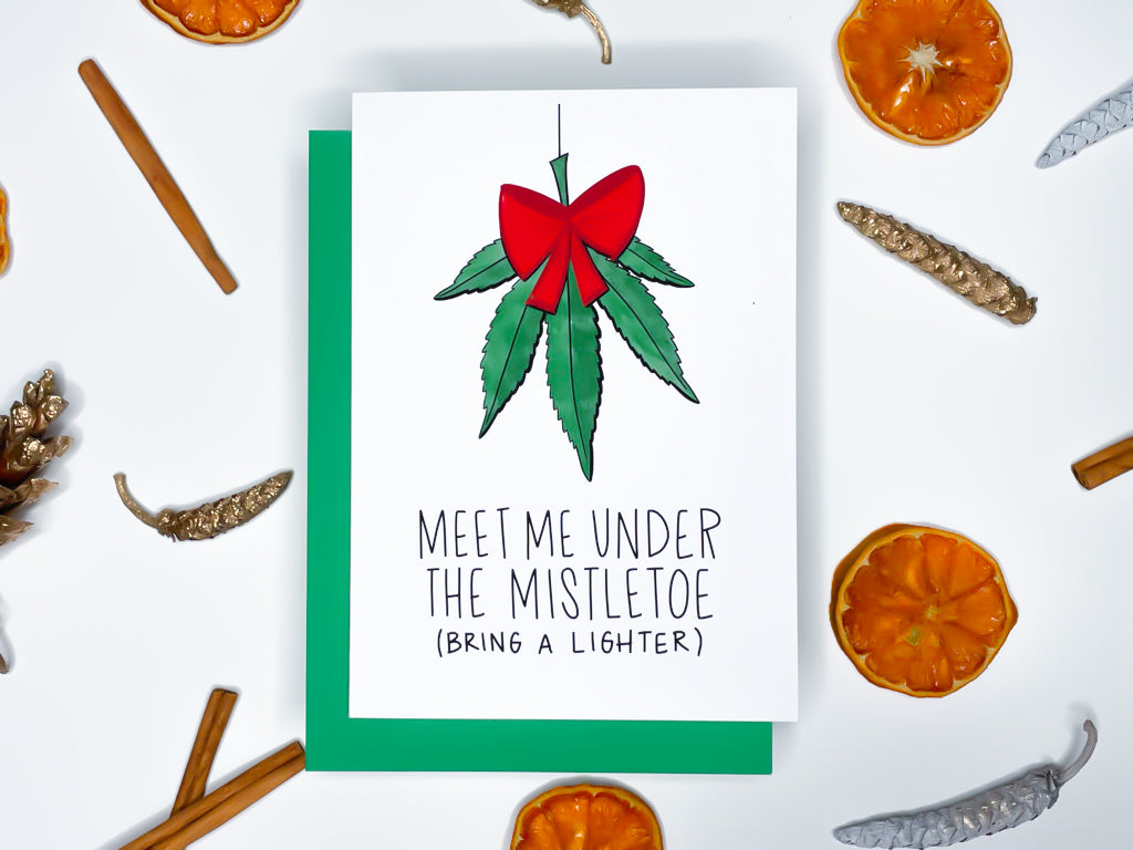 Funny Cannabis Mistletoe Card