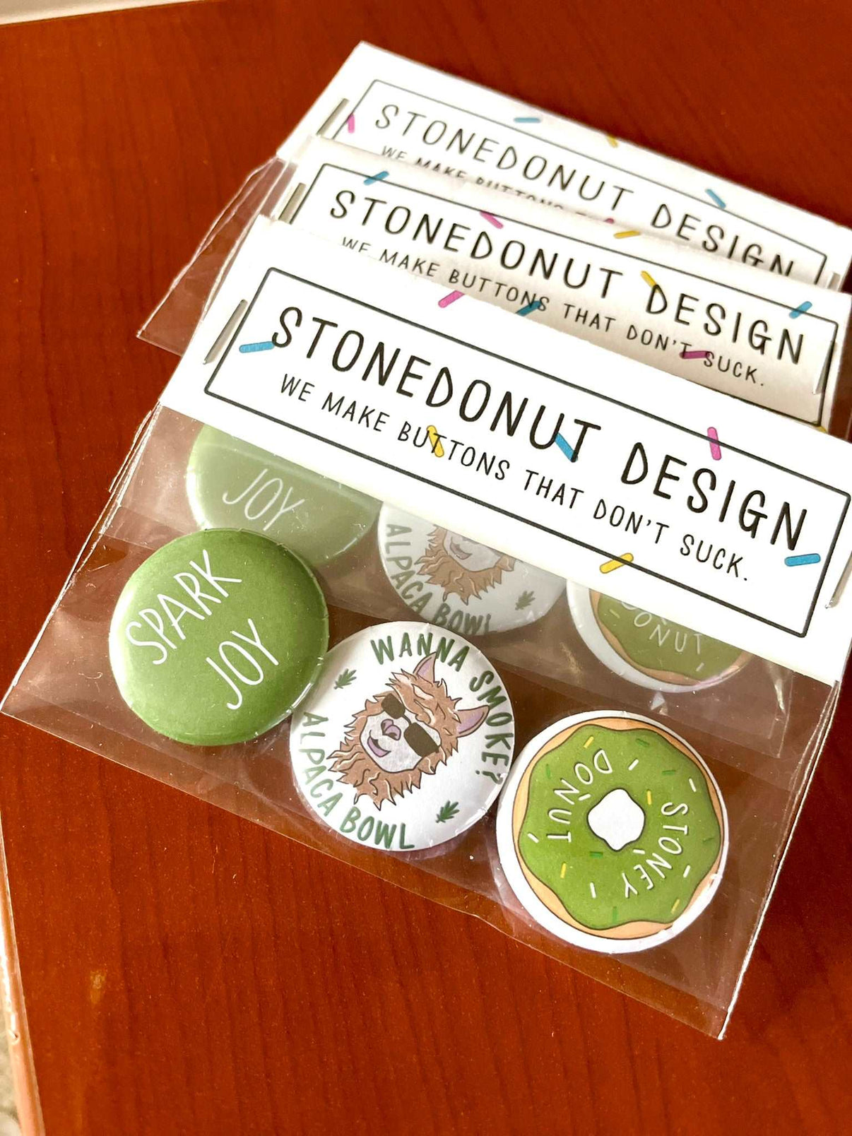 Assorted Pinback Button Designs – Stone Donut Design