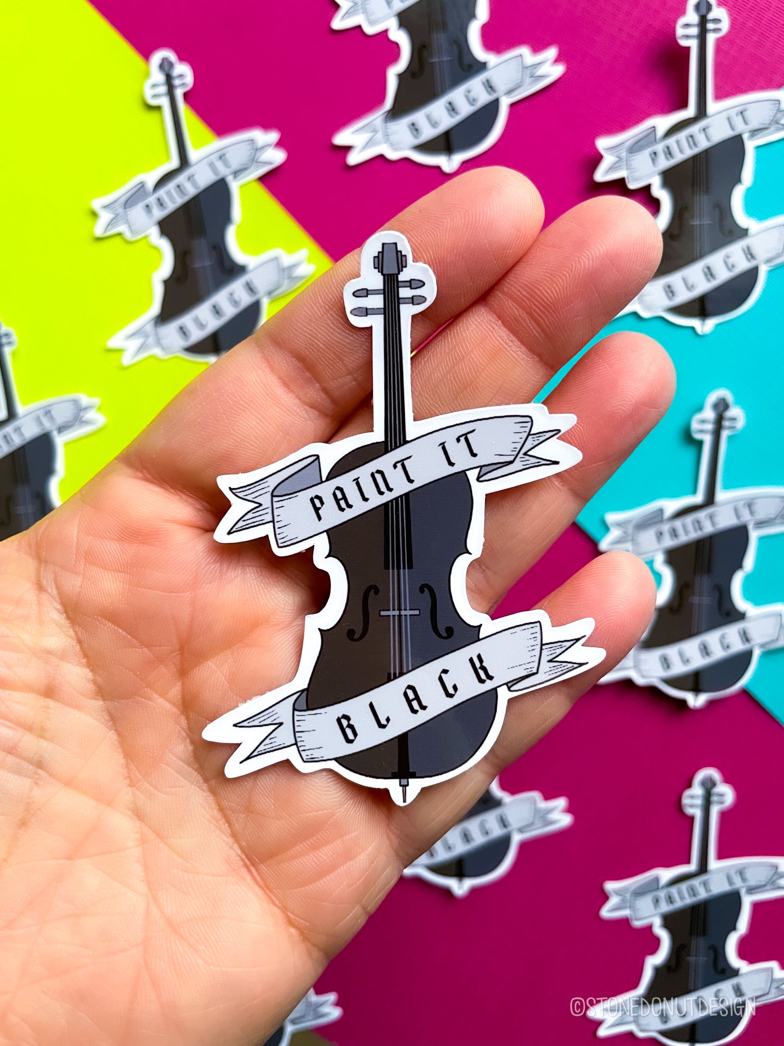 Paint It Black Cello Vinyl Sticker – Stone Donut Design
