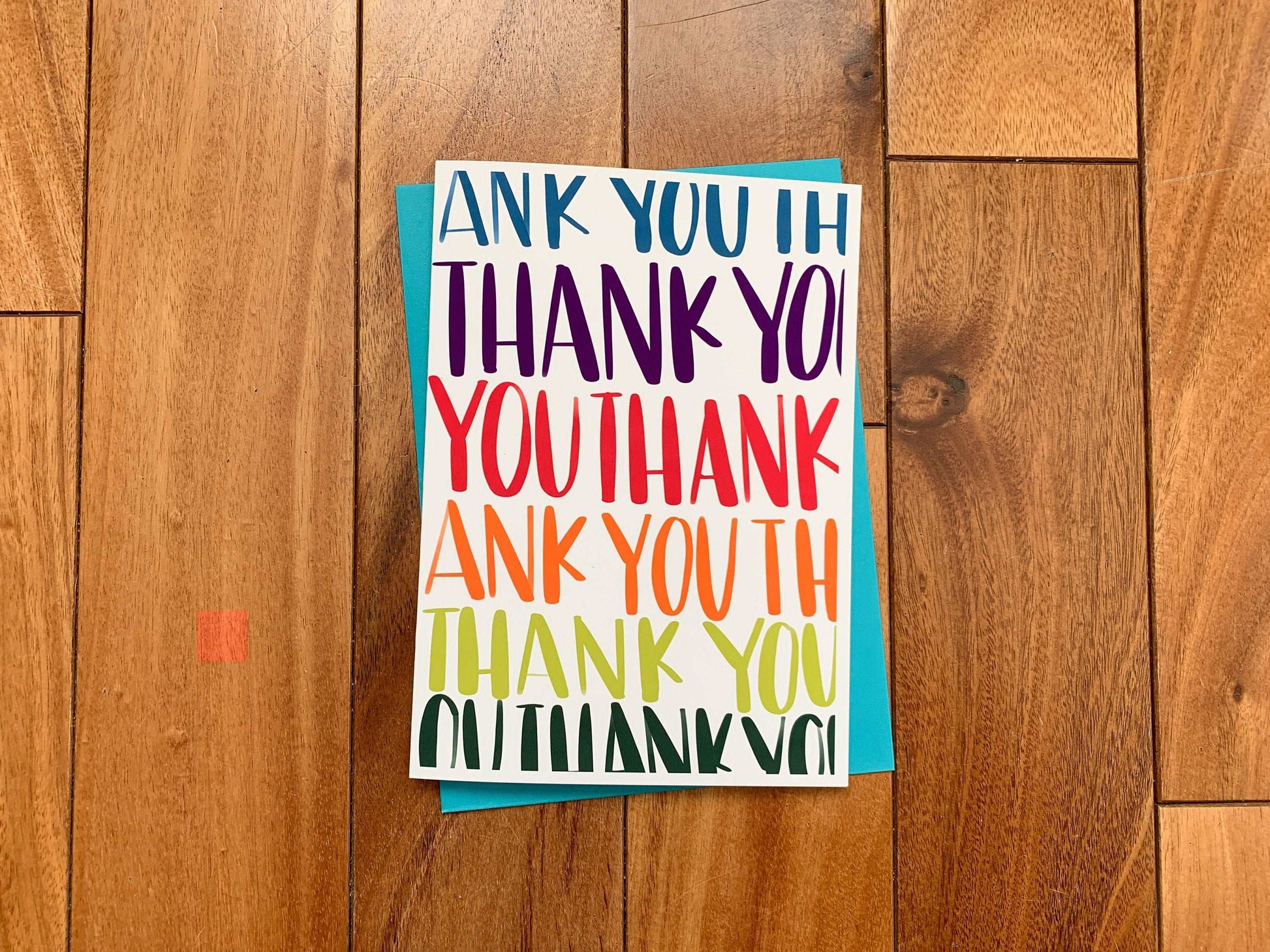 Colorful Hand Lettered Thank You Card by stonedonut design