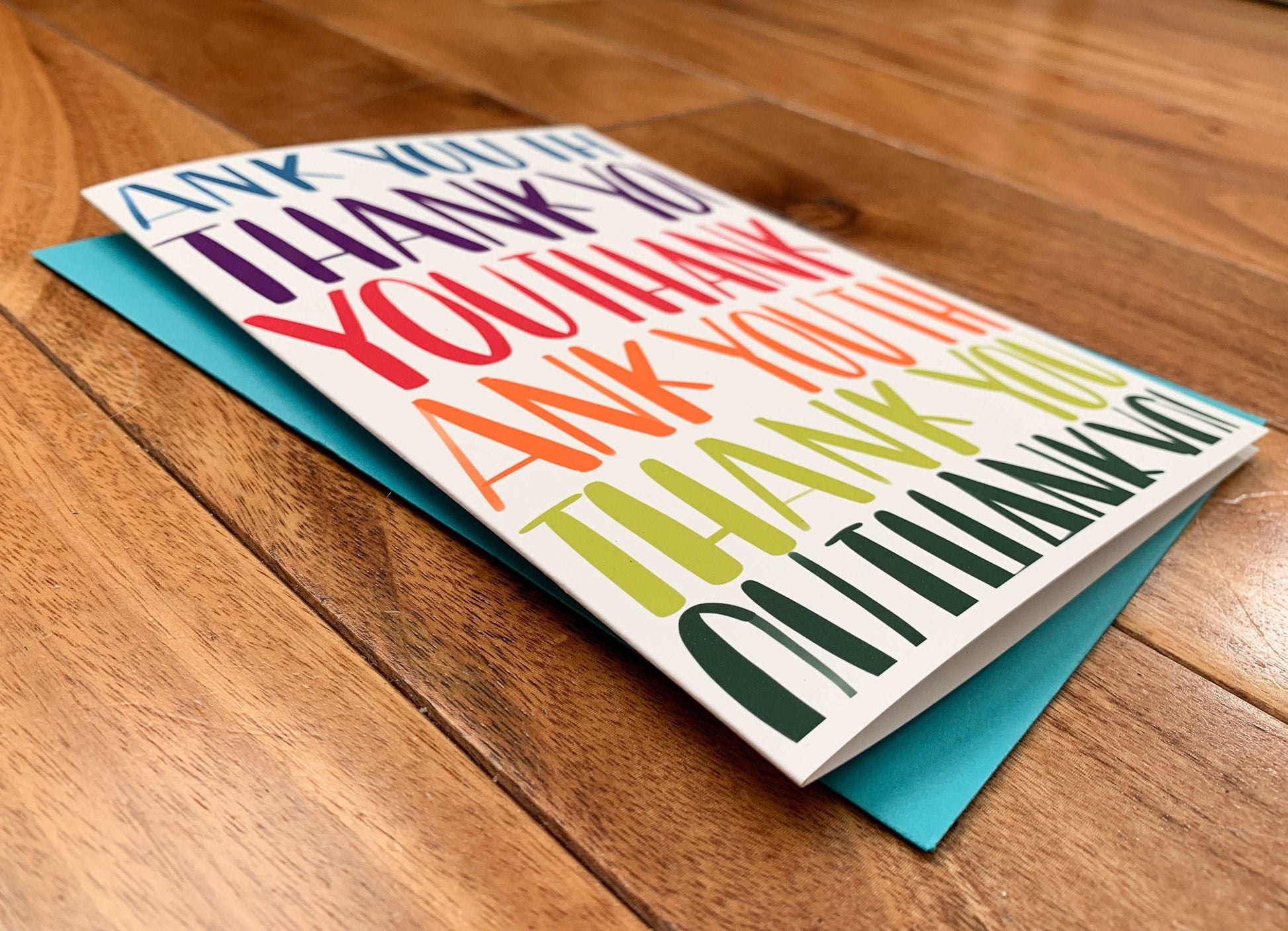 Colorful Hand Lettered Thank You Card by stonedonut design