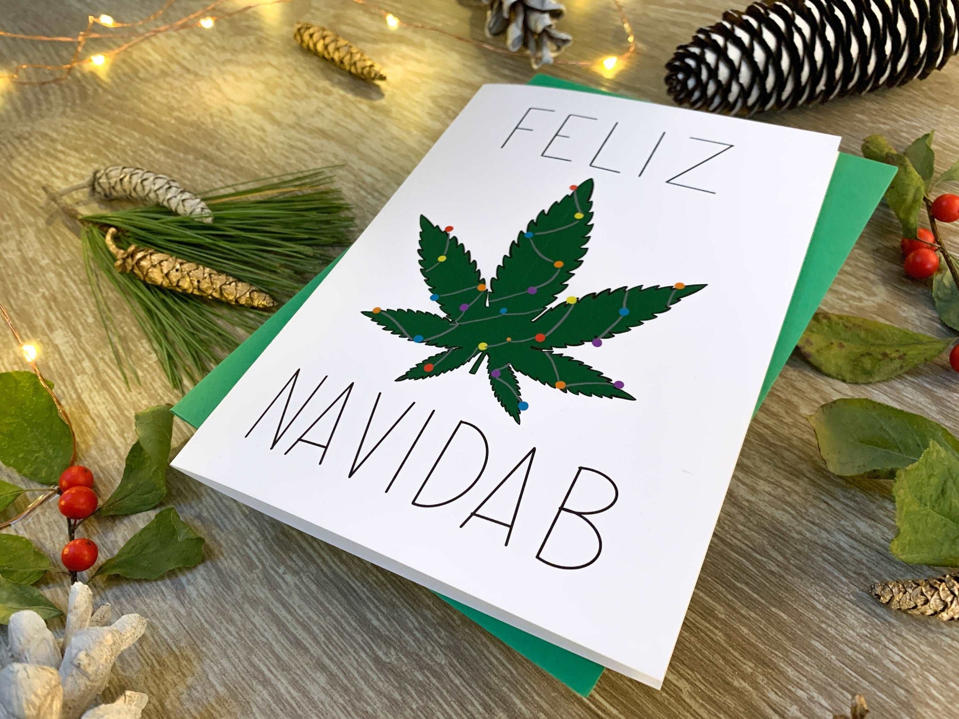 Feliz Navidab - Funny Handmade Cannabis Christmas Card by StoneDonut Design