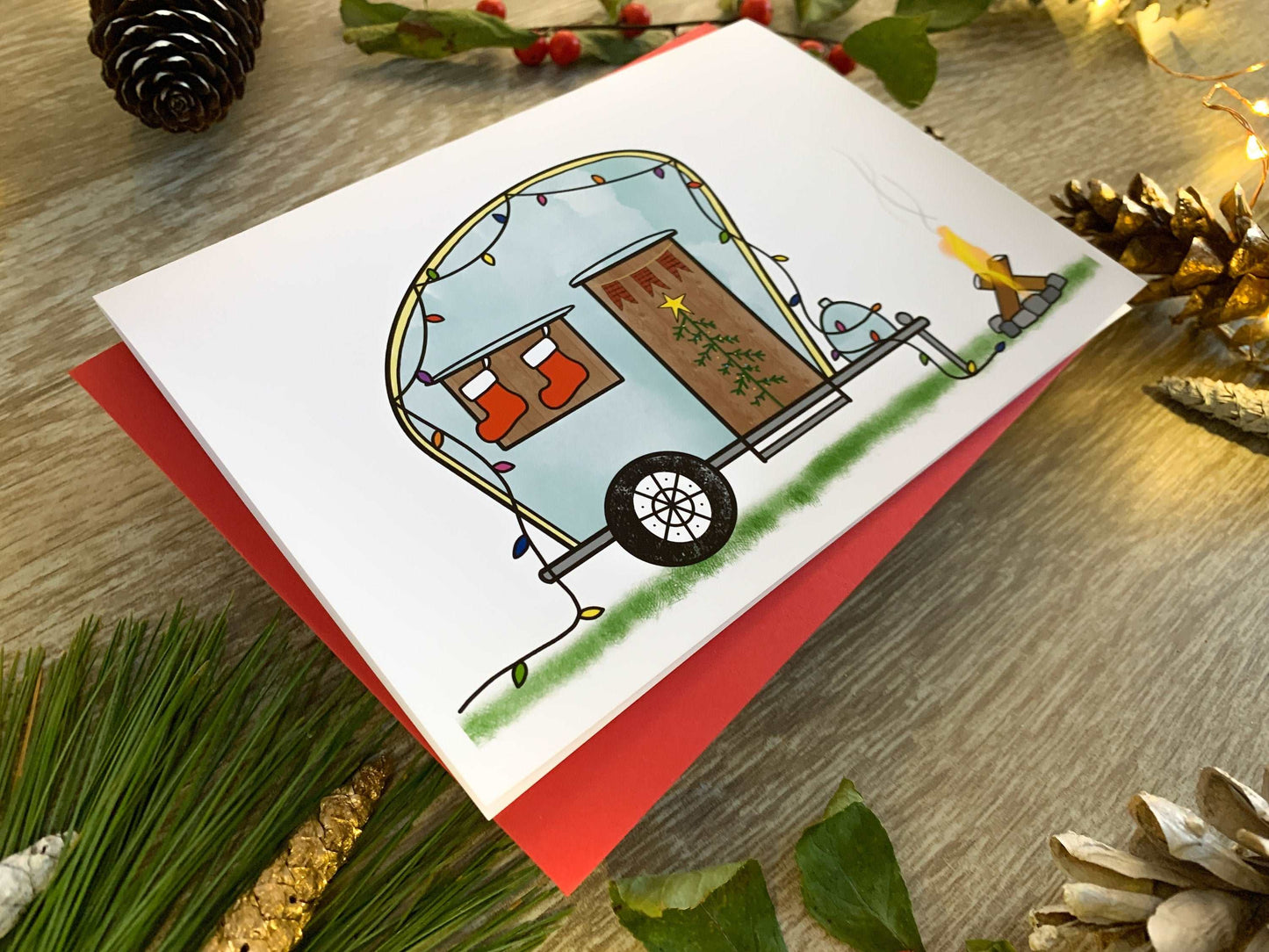 Cute Handmade Camper Trailer Christmas Holiday Card by StoneDonut Design