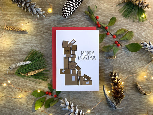 Brown Paper Packages Funny Handmade Christmas Card by StoneDonut Design
