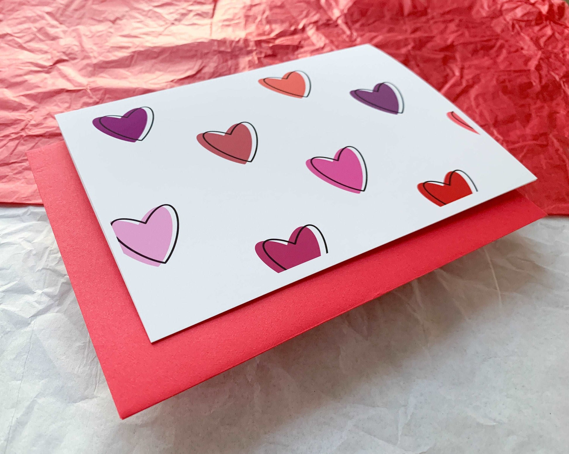 Cute Shadow Hearts handmade Valentines Card  by StoneDonut Design