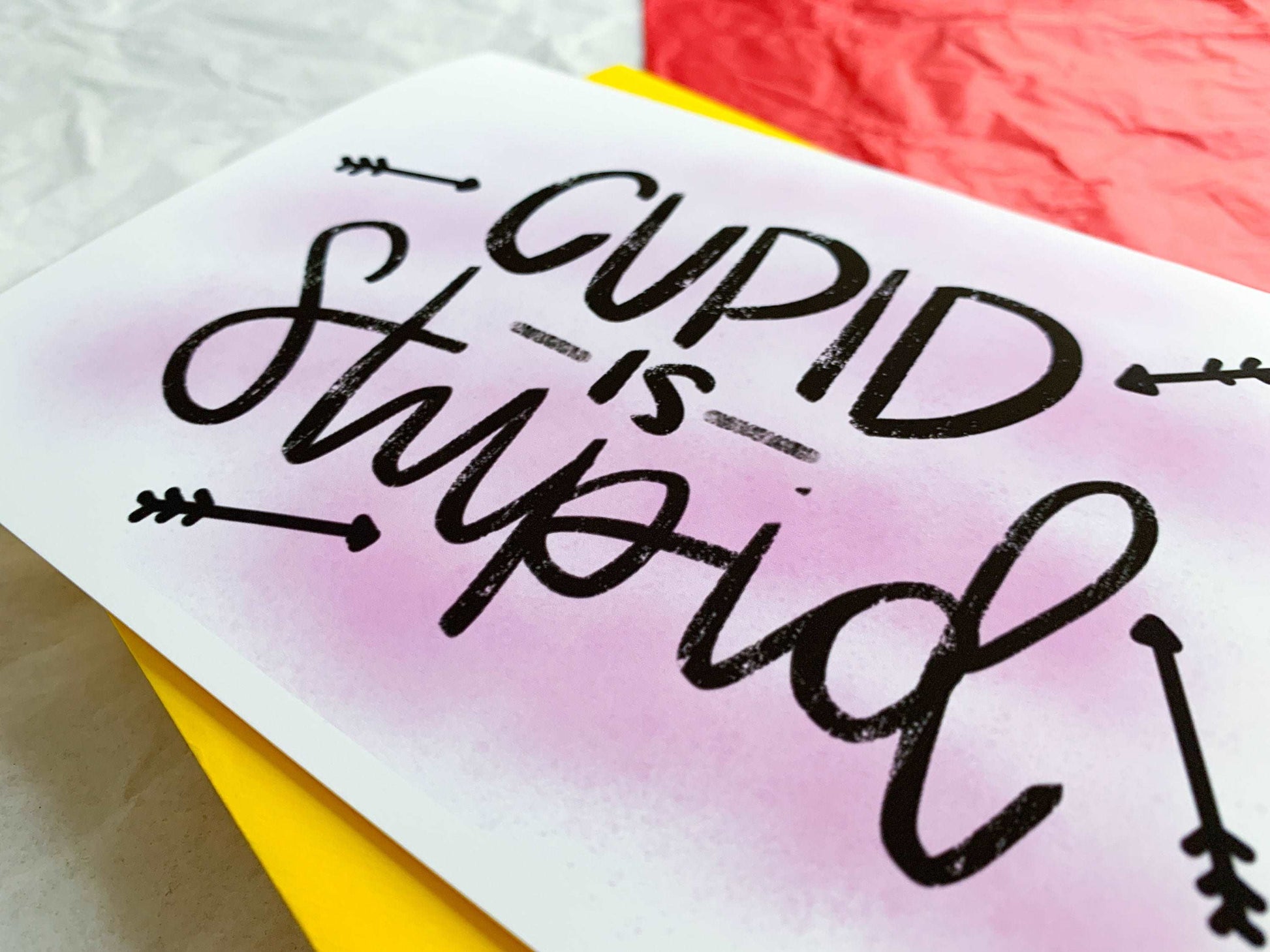 Cupid is Stupid Snarky Handmade AntiValentine Card by StoneDonut Design