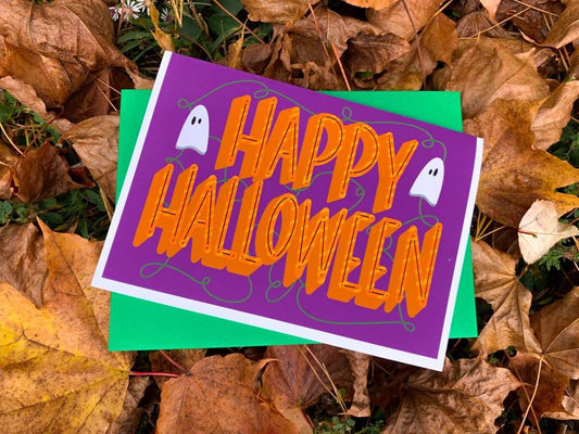 Cute Happy Halloween Trick or Treat Card by StoneDonut Design